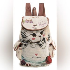 Backpack, Women's Backpack, Cat Love, Canvas, Embroidery, 39 × 28 × 11cm